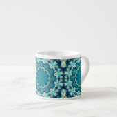 Blue Aqua Mandala Rosette Retro Hippie Espressotasse (Vorderseite Rechts)