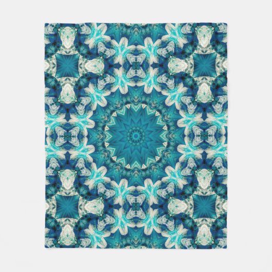 Blue Aqua Mandala Rosette Retro Hippie Fleecedecke (Vorderseite)