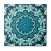 Blue Aqua Mandala Rosette Retro Hippie Fliese (Vorderseite)