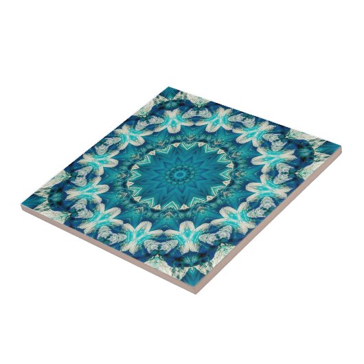 Blue Aqua Mandala Rosette Retro Hippie Fliese (Seite)