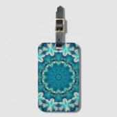 Blue Aqua Mandala Rosette Retro Hippie Gepäckanhänger (Vorderseite Vertikal)