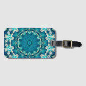 Blue Aqua Mandala Rosette Retro Hippie Gepäckanhänger (Vorderseite (Horizontal))