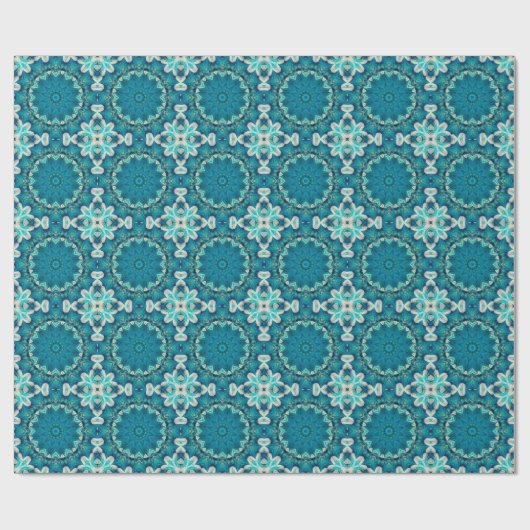 Blue Aqua Mandala Rosette Retro Hippie Geschenkpapier (Flach)