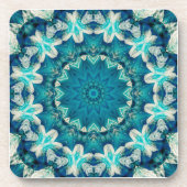 Blue Aqua Mandala Rosette Retro Hippie Getränkeuntersetzer (Vorderseite)