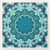 Blue Aqua Mandala Rosette Retro Hippie Glasuntersetzer (Vorderseite)