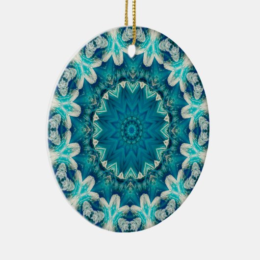 Blue Aqua Mandala Rosette Retro Hippie Keramik Ornament (Rechts)