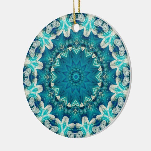Blue Aqua Mandala Rosette Retro Hippie Keramik Ornament (Links)
