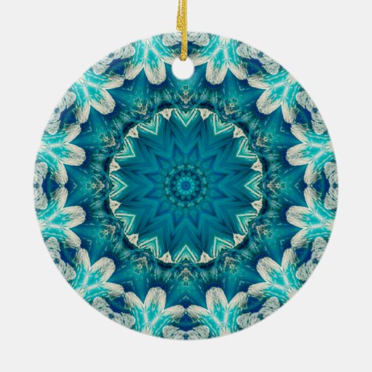 Blue Aqua Mandala Rosette Retro Hippie Keramik Ornament (Hinten)
