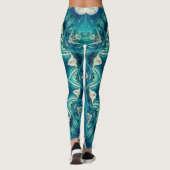 Blue Aqua Mandala Rosette Retro Hippie Leggings (Rückseite)