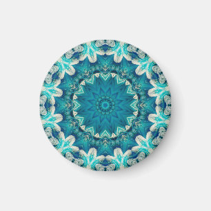 Blue Aqua Mandala Rosette Retro Hippie Magnet