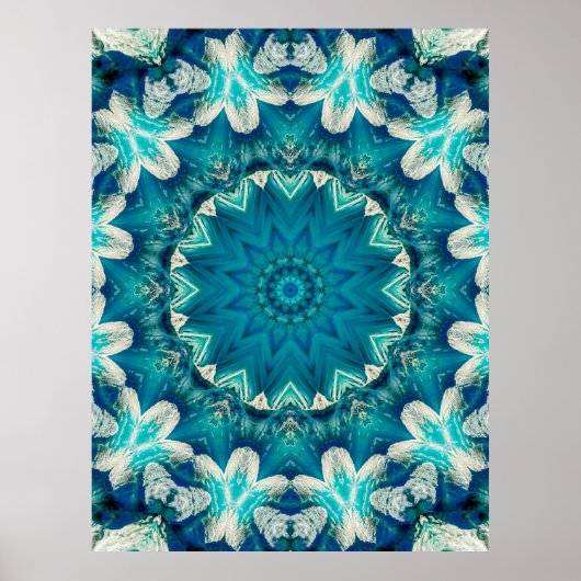 Blue Aqua Mandala Rosette Retro Hippie Poster (Vorne)