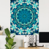 Blue Aqua Mandala Rosette Retro Hippie Poster (Heimbüro)