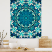 Blue Aqua Mandala Rosette Retro Hippie Poster (Küche)
