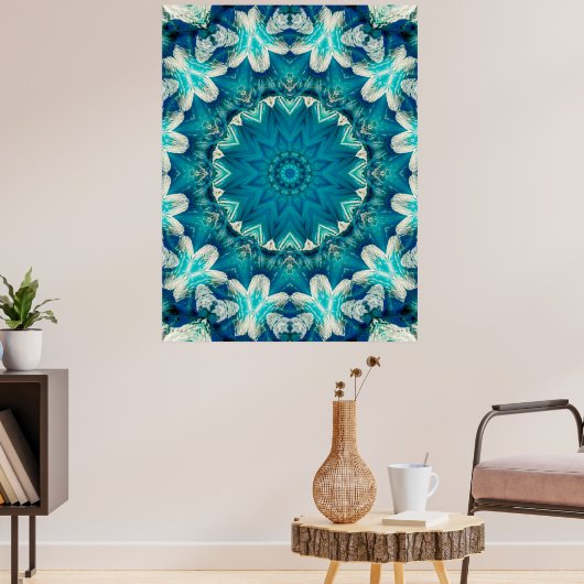 Blue Aqua Mandala Rosette Retro Hippie Poster (Wohnzimmer 3)