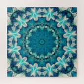 Blue Aqua Mandala Rosette Retro Hippie Puzzle (Horizontal)