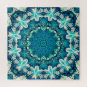 Blue Aqua Mandala Rosette Retro Hippie Puzzle (Vertikal)