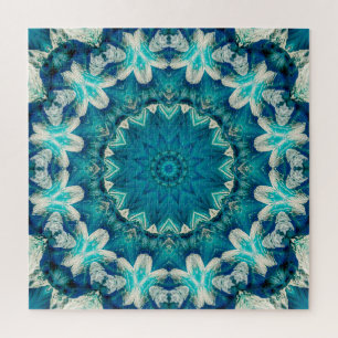 Blue Aqua Mandala Rosette Retro Hippie Puzzle