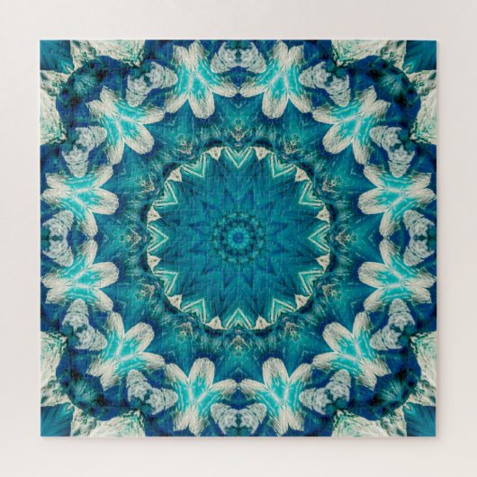 Blue Aqua Mandala Rosette Retro Hippie Puzzle (Vertikal)