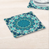 Blue Aqua Mandala Rosette Retro Hippie Rechteckiger Pappuntersetzer (angewinkelt)