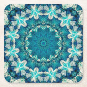 Blue Aqua Mandala Rosette Retro Hippie Rechteckiger Pappuntersetzer (Vorderseite)