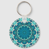 Blue Aqua Mandala Rosette Retro Hippie Schlüsselanhänger (Vorderseite)