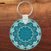 Blue Aqua Mandala Rosette Retro Hippie Schlüsselanhänger (Rückseite)