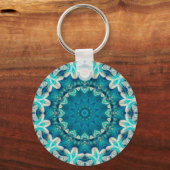 Blue Aqua Mandala Rosette Retro Hippie Schlüsselanhänger (Vorderseite)