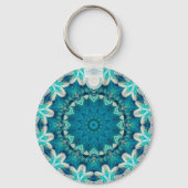 Blue Aqua Mandala Rosette Retro Hippie Schlüsselanhänger (Rückseite)