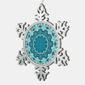 Blue Aqua Mandala Rosette Retro Hippie Schneeflocken Zinn-Ornament (Rechts)