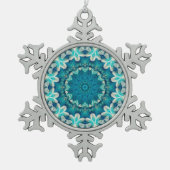 Blue Aqua Mandala Rosette Retro Hippie Schneeflocken Zinn-Ornament (Vorderseite)