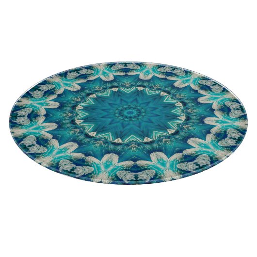 Blue Aqua Mandala Rosette Retro Hippie Schneidebrett (Ecke)