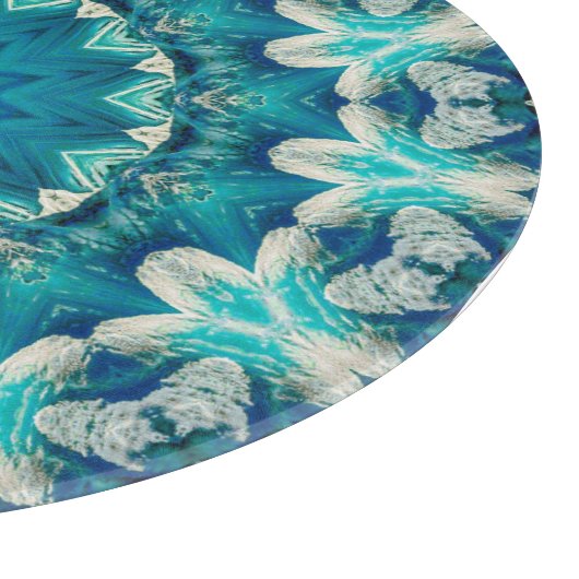 Blue Aqua Mandala Rosette Retro Hippie Schneidebrett (Ecke)