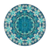 Blue Aqua Mandala Rosette Retro Hippie Schneidebrett (Vorderseite)