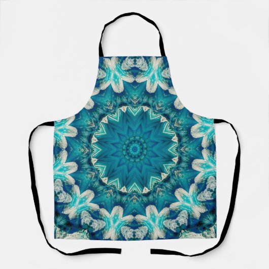 Blue Aqua Mandala Rosette Retro Hippie Schürze (Vorderseite)