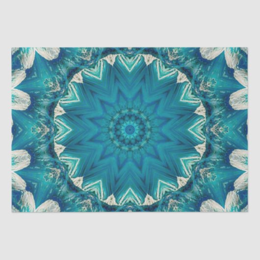 Blue Aqua Mandala Rosette Retro Hippie Seidenpapier (Vorderseite)