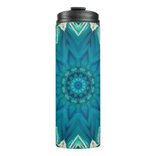 Blue Aqua Mandala Rosette Retro Hippie Thermosbecher