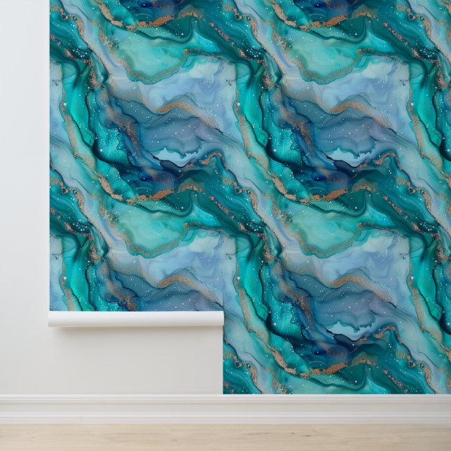 Blue Aqua Marble Abstrakt Tapete (Anwendung)