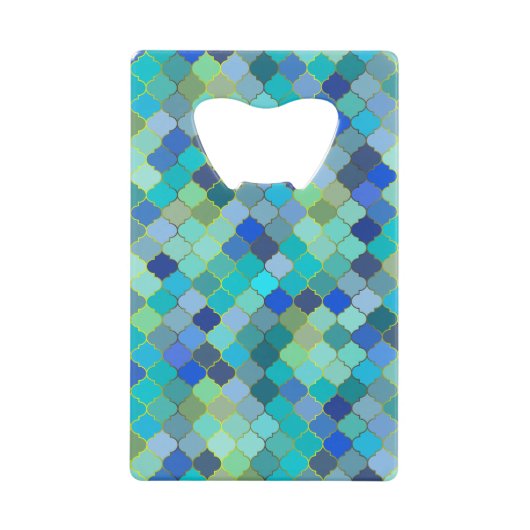Blue Aqua Moroccan Mosaic Geldbeutel Flaschenöffner (Vorderseite)