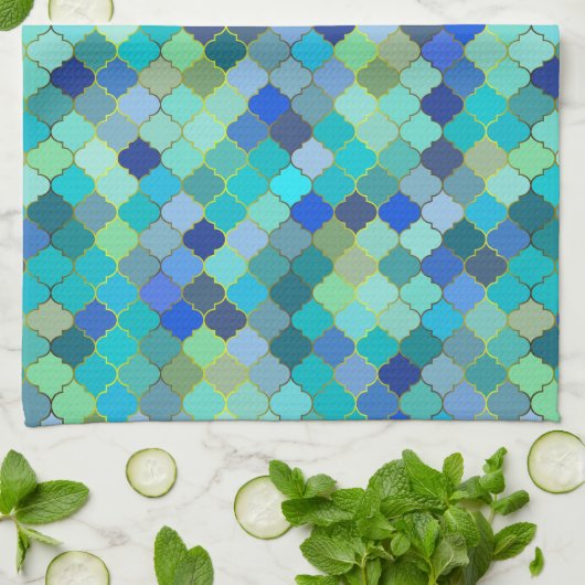 Blue Aqua Moroccan Mosaic Geschirrtuch (Gefaltet)