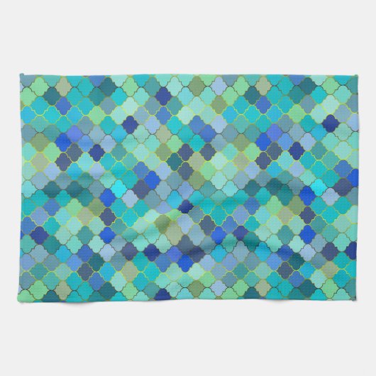 Blue Aqua Moroccan Mosaic Geschirrtuch (Horizontal)