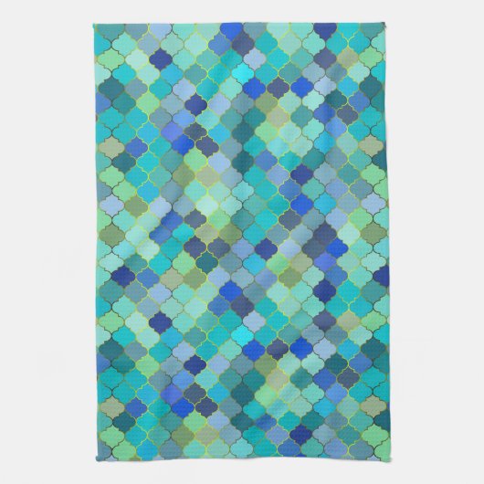 Blue Aqua Moroccan Mosaic Geschirrtuch (Vertikal)