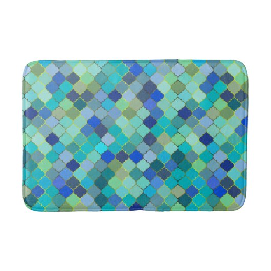 Blue Aqua Moroccan Mosaic Pattern Badematte (Vorderseite)