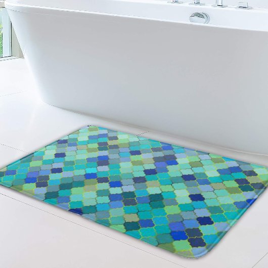 Blue Aqua Moroccan Mosaic Pattern Badematte