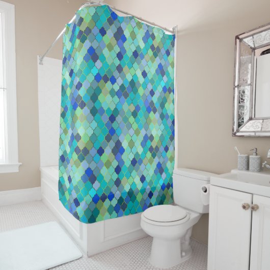 Blue Aqua Moroccan Mosaic Pattern Duschvorhang (Beispiel)