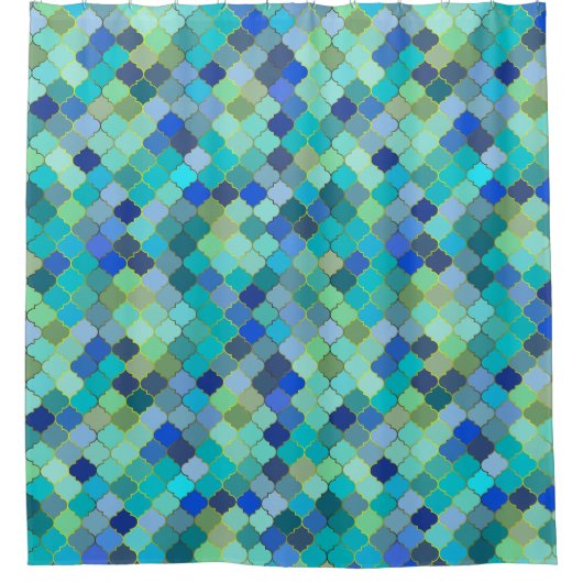 Blue Aqua Moroccan Mosaic Pattern Duschvorhang (Vorderseite)