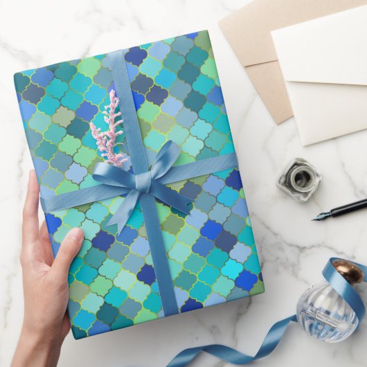 Blue Aqua Moroccan Mosaic Pattern Geschenkpapier (Schenken)