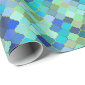 Blue Aqua Moroccan Mosaic Pattern Geschenkpapier (Rolleneckpunkt)