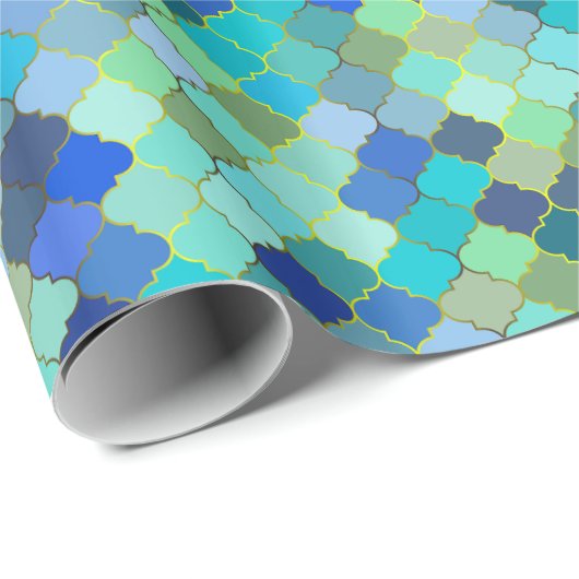 Blue Aqua Moroccan Mosaic Pattern Geschenkpapier (Rolleneckpunkt)