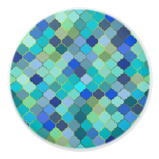 Blue Aqua Moroccan Mosaic Pattern Keramikknauf (Vorderseite)