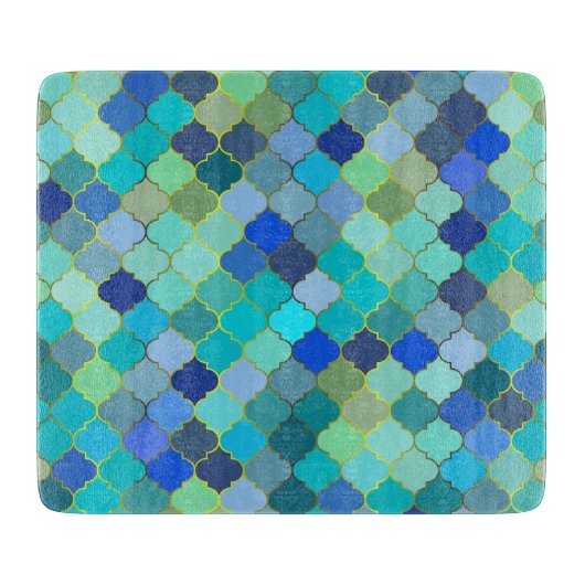 Blue Aqua Moroccan Mosaic Pattern Schneidebrett (Vorderseite)